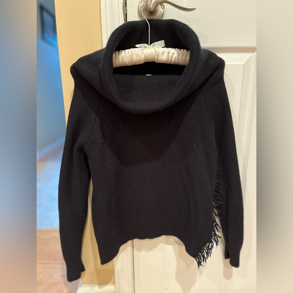 Stella McCartney Wool Cowlneck Fringe Sweater Black Size 36 XS